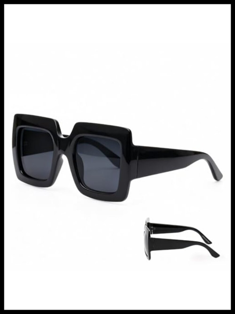 Oversized Square Sunglasses Retro UV Protection Black Frame Grey Lenses